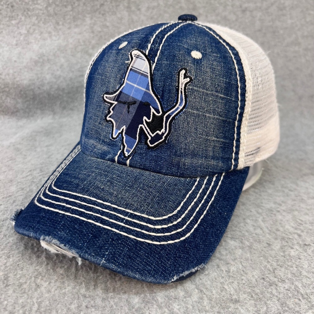 Rogers Mounties Mountaineer Patchwork Blue Denim Trucker Hat Mesh Back